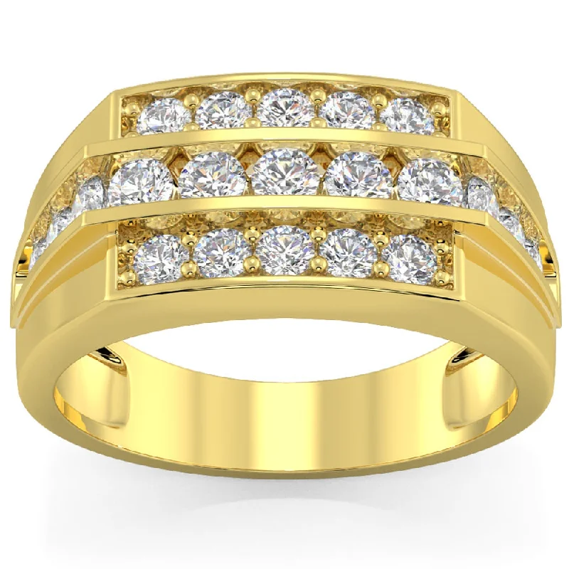 platinum engagement rings -Men's 1 1/2 CT. T.W. Diamond Stepped Triple Row Ring in 10K Gold