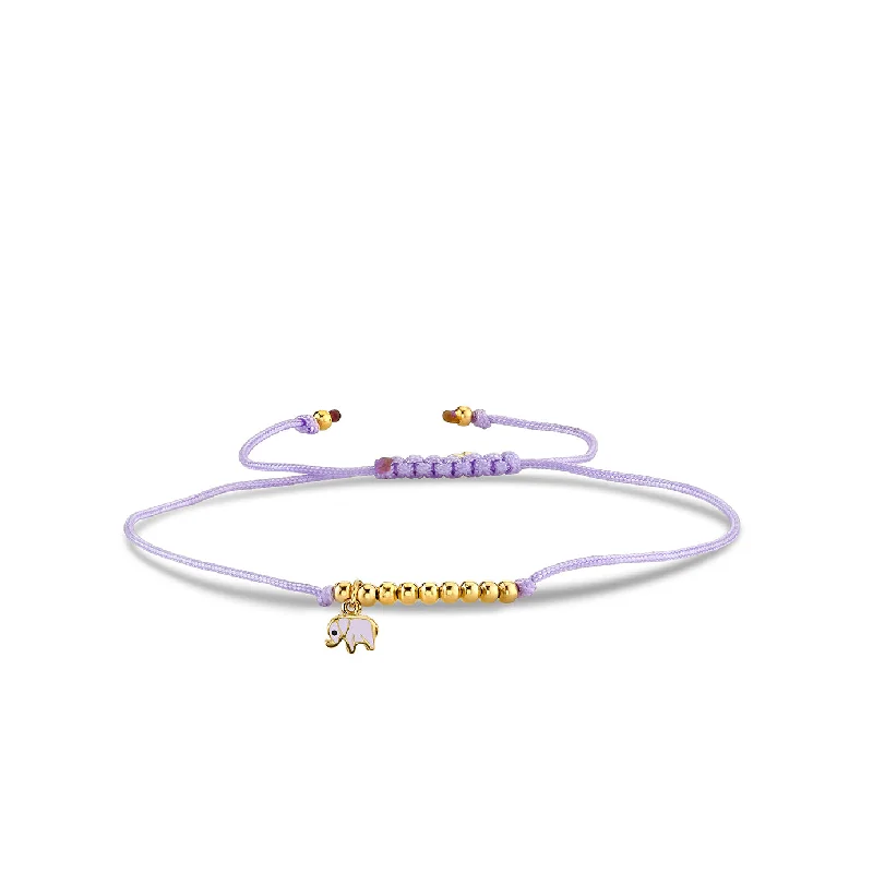 Gold & Enamel Mini Elephant Cord Bracelet