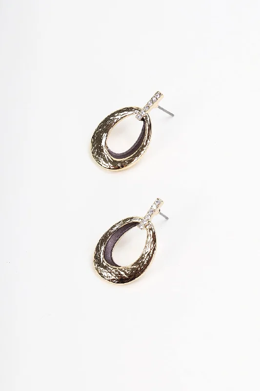 women sparkly earrings -Gold Oval Drop Earrings