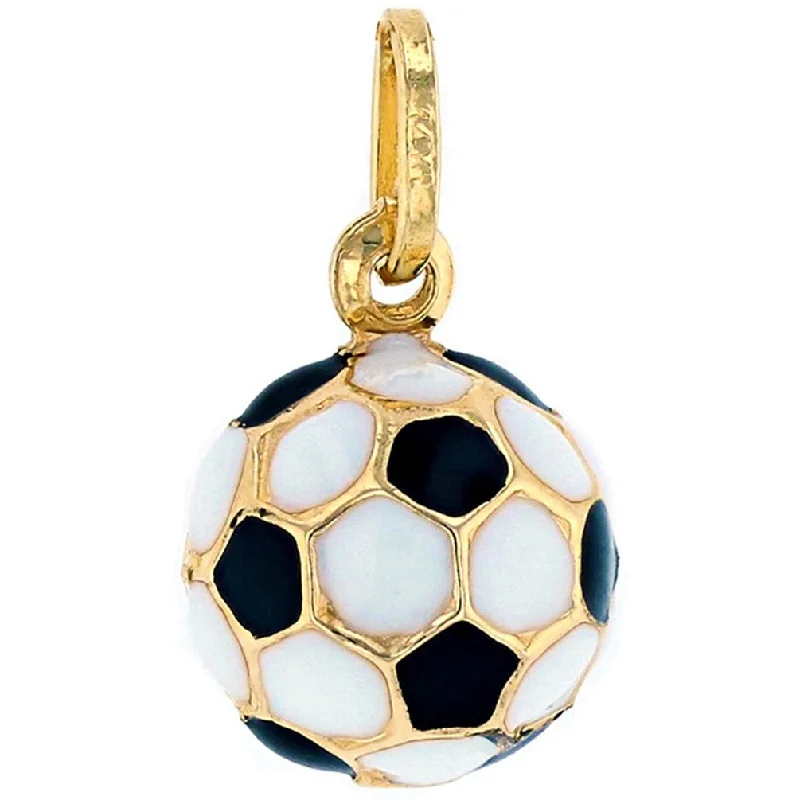 women pearl necklaces -14k Gold 3D Soccer Ball Pendant with Black and White Enamel