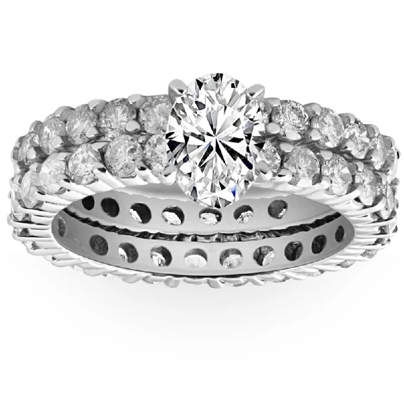 classic white gold engagement rings -4Ct Oval Diamond Eternity Engagement Wedding Ring Set 10k White Gold Lab Grown