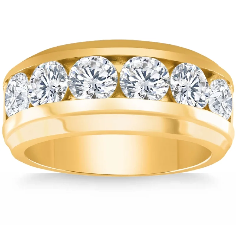 affordable rose gold engagement rings -4Ct Diamond Men's Six Stone Anniversary Wedding Ring in 10k Yellow Gold