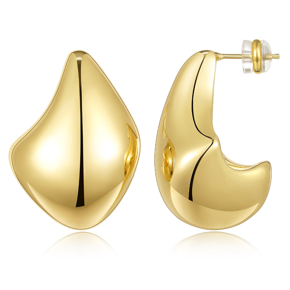 women luxury hoop earrings -Gold Irregular Thick chunky Hoop Earrings