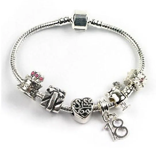 Teenager's Sis Sister 'Happy Birthday Teen Queen' Age 13/16/18 Silver Plated Charm Bead Bracelet