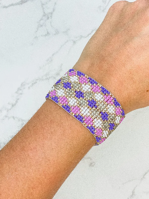 Seed Bead Stretch Bracelet - Purple