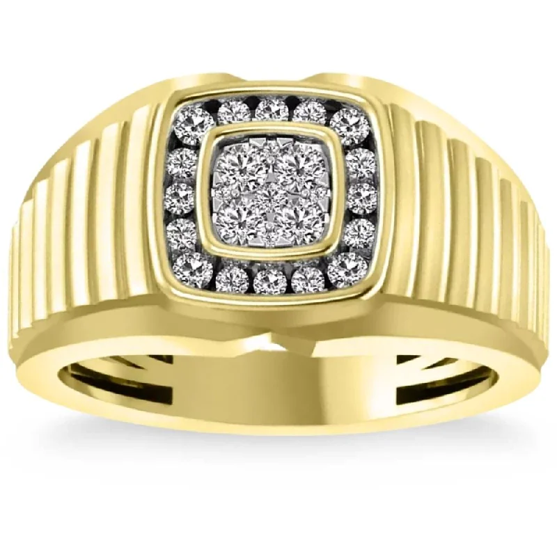 unique engagement rings -1/2 Ct Mens Diamond Ring Wide Polished Anniversary Band 10k Yellow Gold