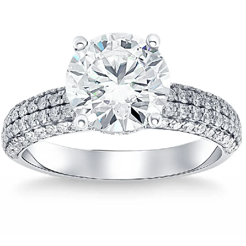 luxury engagement rings -4 Ct Pave Round Diamond Engagement Ring in White Gold Lab Grown