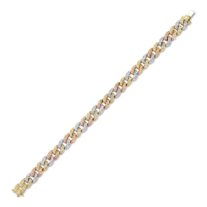 Tri-Tone Gold & Diamond Small Link Bracelet