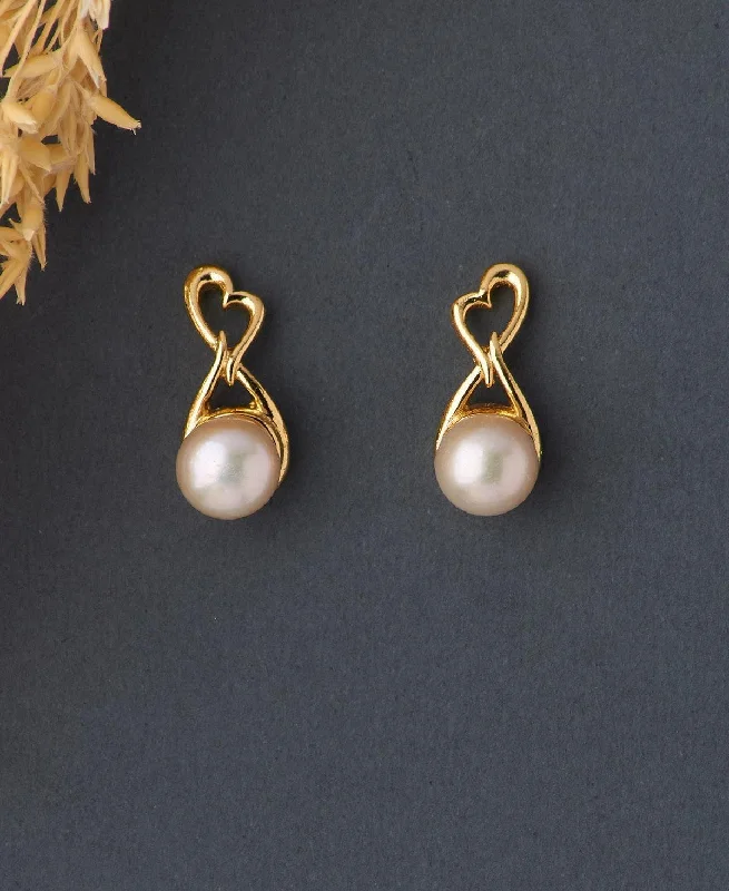 women rose gold earrings -Elegant Real Pearl Stud Earring