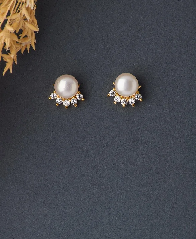 women hoop earrings -Elegant Real Pearl Stud Earring