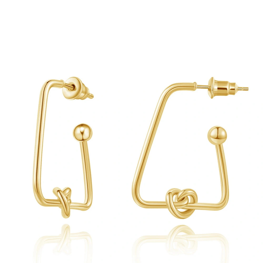 women bohemian earrings -14K Gold Plated Geometric Twisted Huggie Hoops Earrings- Triangle Hoop