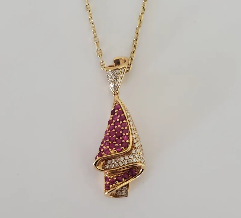 women boho necklaces -14kt Yellow Gold Ruby and Diamond Pendant