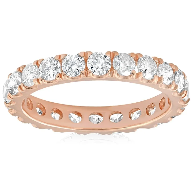 halo diamond engagement rings -2Ct Diamond Eternity Ring 14k Rose Gold U Prong Stackable Wedding Band