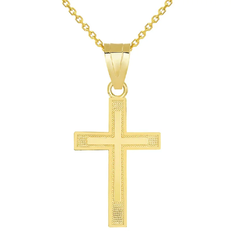 women custom engraved necklaces -Solid 14k Yellow Gold Religious Latin Cross Pendant Necklace