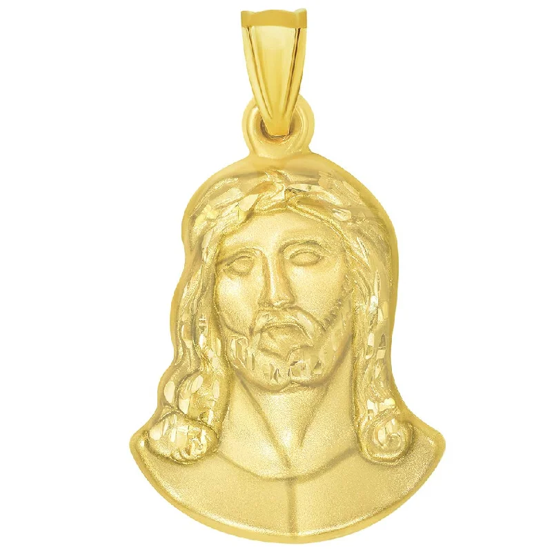 women custom necklaces -14k Yellow Gold Head of Jesus Christ Neck Up Profile Pendant