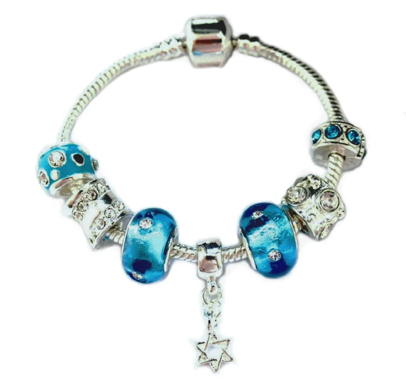 Adult's 'Star of David' Silver Plated Charm Bead Bracelet