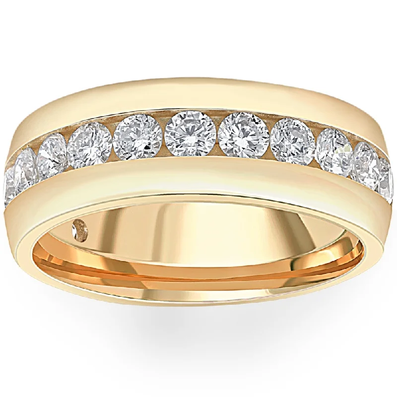 cushion diamond engagement rings -1 1/2 Ct Mens Lab Grown Diamond Wedding Ring Yellow Gold Anniversary Polish Band