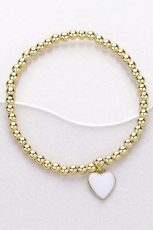 Stainless Steel White Enamel Heart Stretch Bracelet