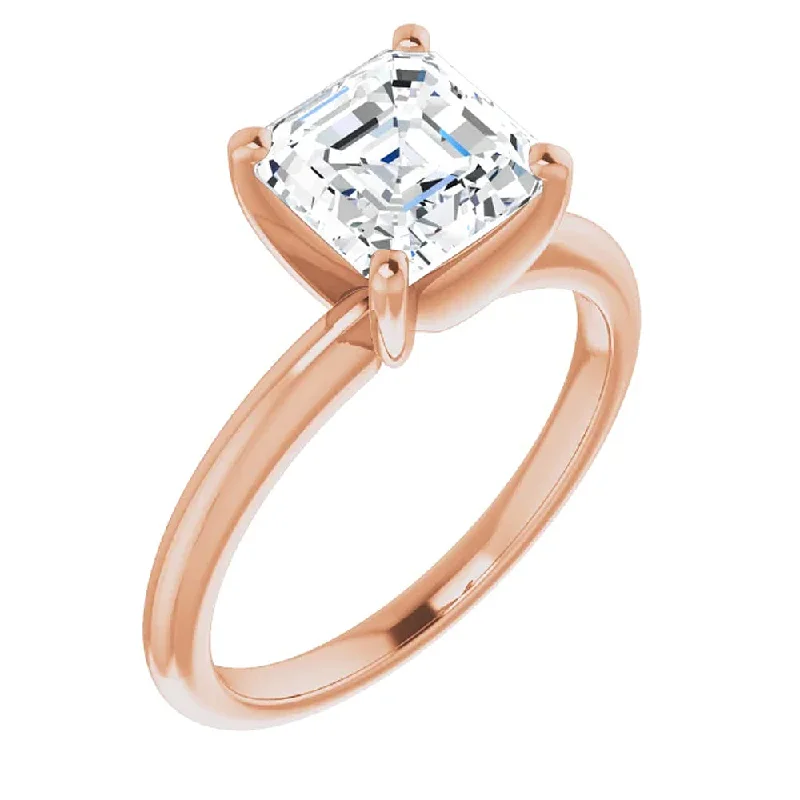 classic solitaire engagement rings -3Ct Asscher Solitaire Moissanite Engagement Ring in White Yellow or Rose Gold