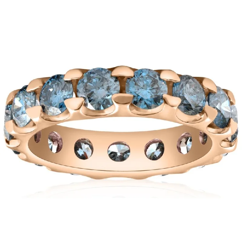 vintage-style engagement rings -5 Ct Blue Diamond Eternity Ring in White, Yellow, or Rose Gold Lab Grown