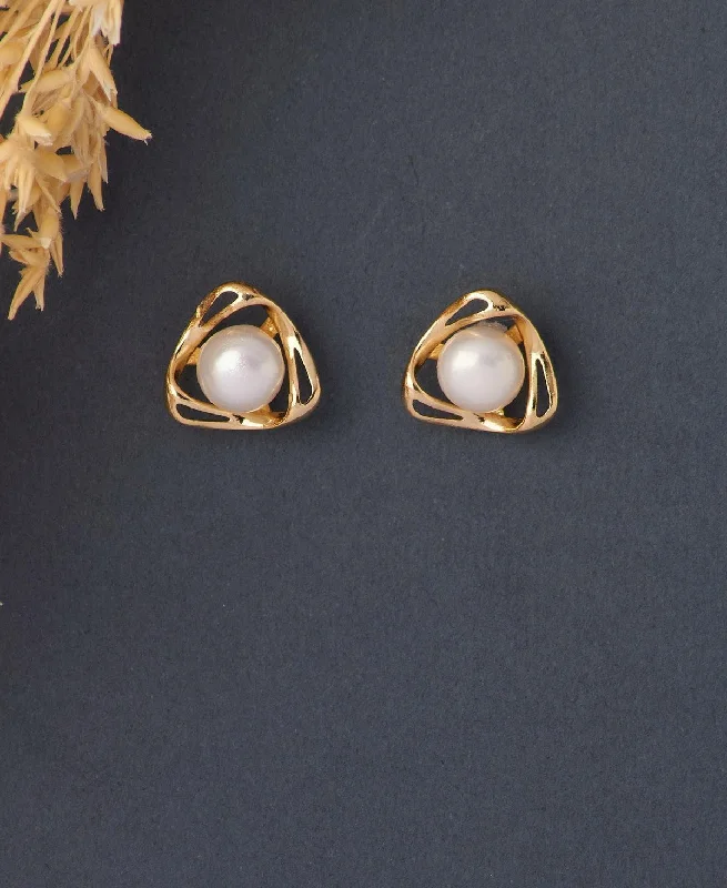 women long earrings -Elegant Real Pearl Stud Earring