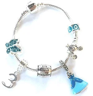 Blue Princess 3rd Birthday Girl Gift - Silver Plated Charm Bracelet