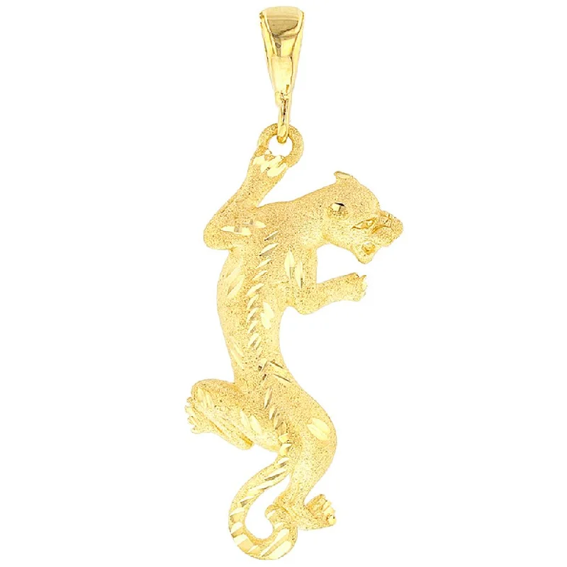 women luxury gold necklaces -14K Yellow Gold Textured Vertical Panther Charm Animal Pendant