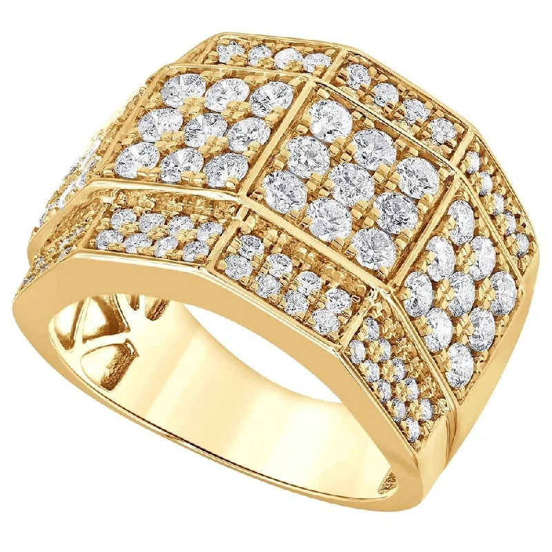 simple engagement rings -3 Ct Diamond Men's Multi-Cluster Wide Ring in White or Yellow Gold