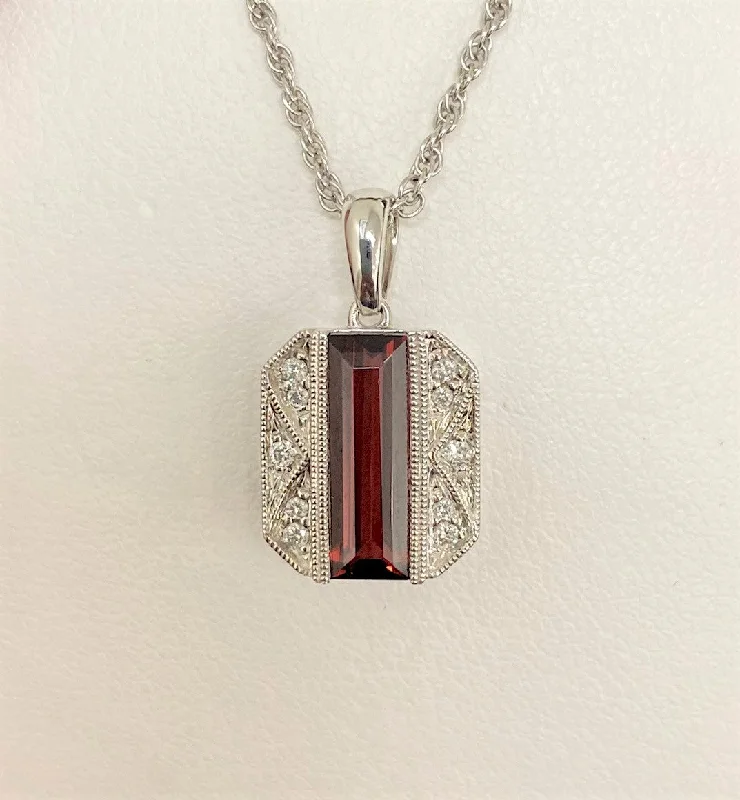 women heart pendant necklaces -14kt White Gold Garnet and Diamond Pendant