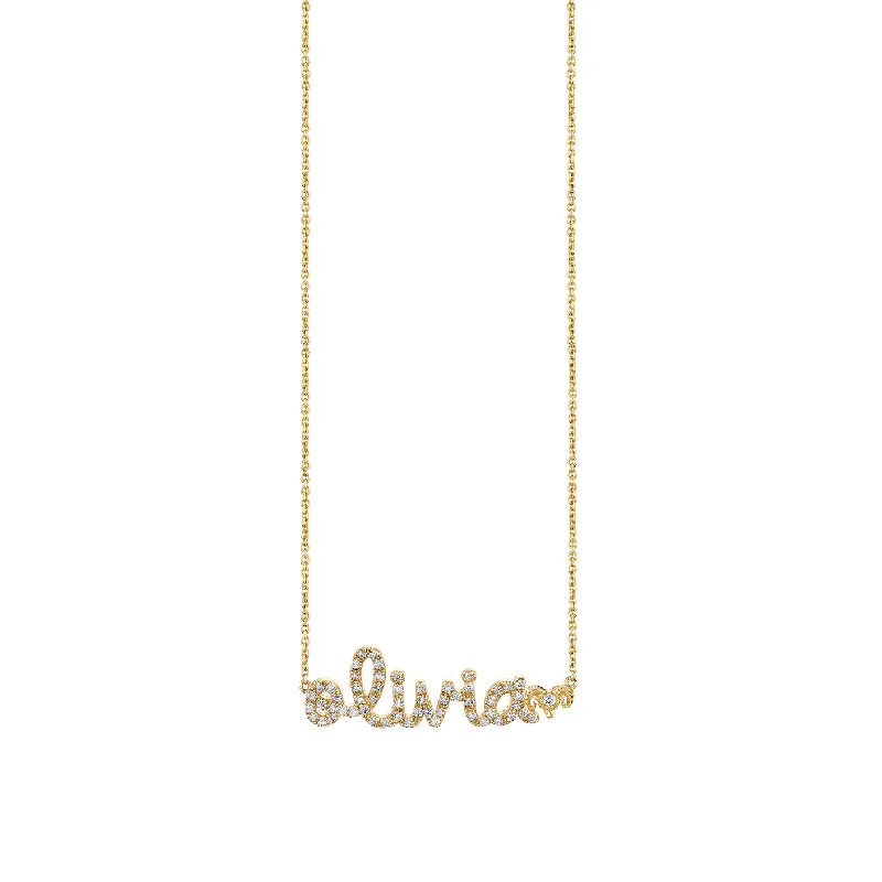 women star-shaped necklaces -Gold & Diamond Small Custom Script Aries Zodiac Necklace