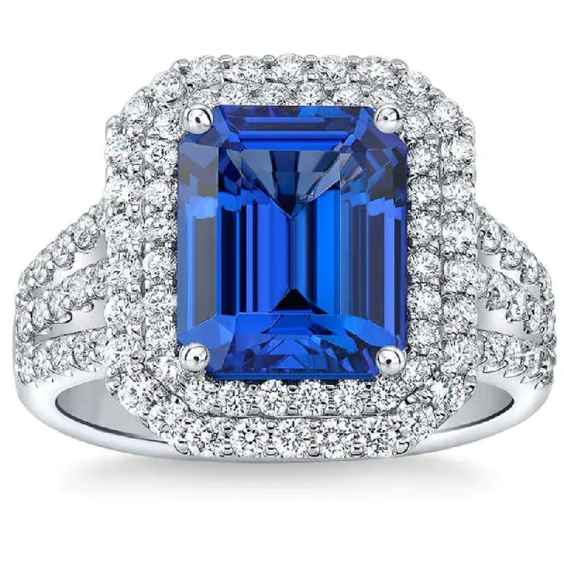 affordable engagement rings -4 1/2Ct TW Emerald Cut Tanzanite & Lab Grown Diamond Ring in 14k White Gold