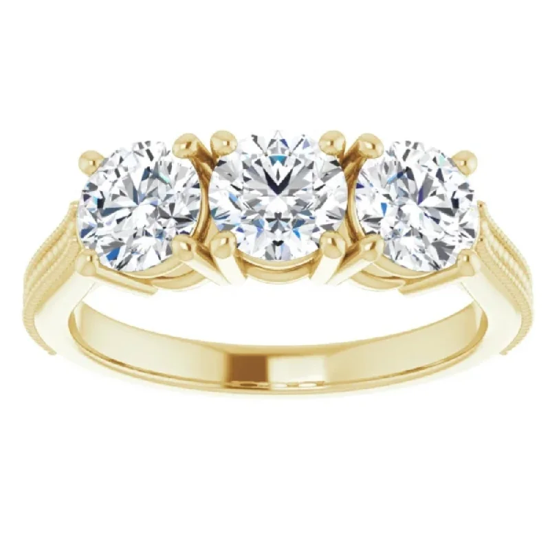 double band engagement rings -1 1/2 Ct Three Stone Lab Grown Diamond Engagement Anniversary Ring Yellow Gold