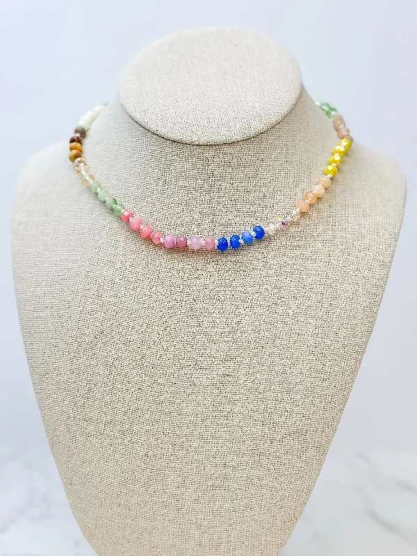 women boho necklaces -Mixed Gemstone Glass Bead Necklace