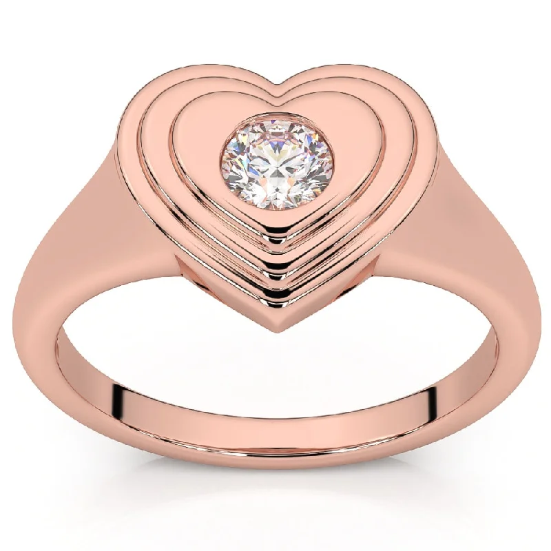 solitaire engagement rings -1/4Ct Diamond Solitaire Women's Sweetheart Signet Heart Ring 14k Gold Lab Grown