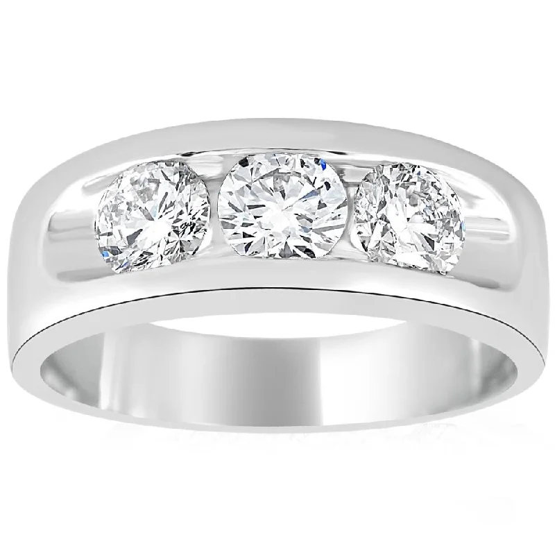 modern engagement rings -2 1/4Ct Diamond Men's Three Stone Ring 10k White Gold Lab Grown