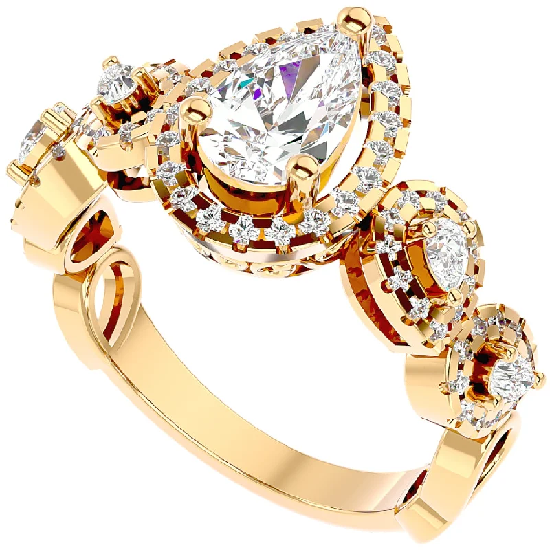 floral engagement rings -1 1/2Ct Diamond & Moissanite Halo Engagement Ring in 10k Gold