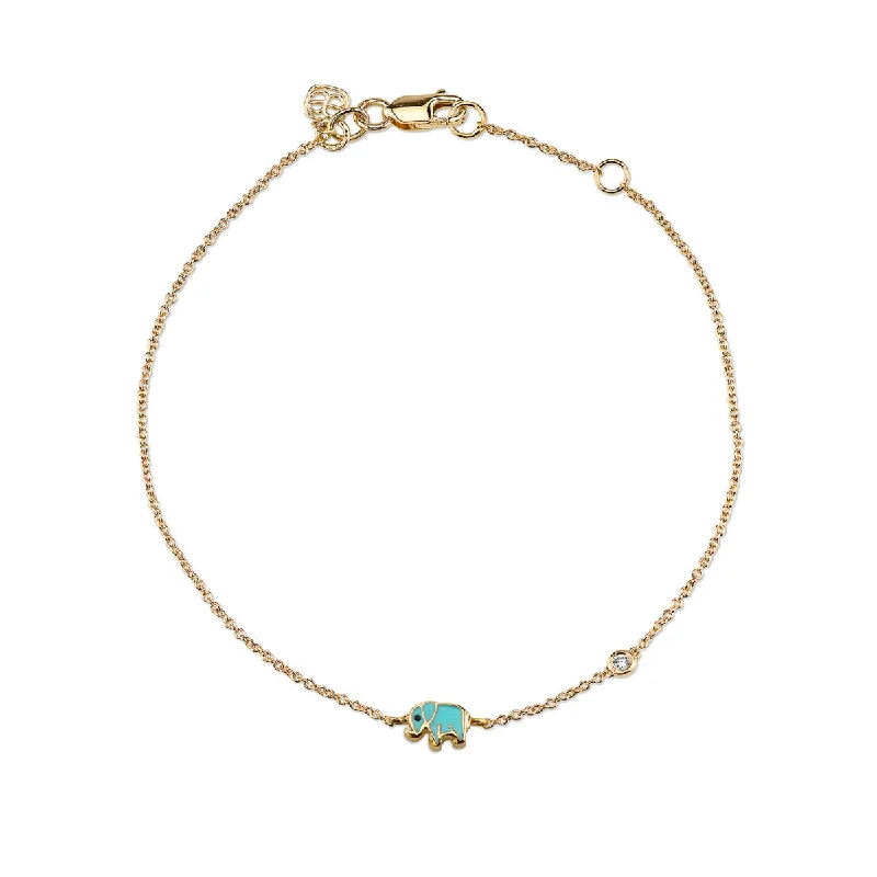 Gold & Turquoise Mini Enamel Elephant Bracelet