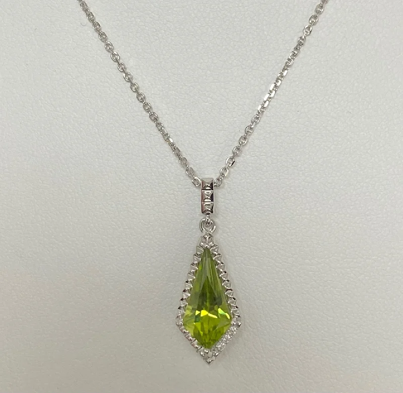 women layered gold necklaces -14kt White Gold Peridot and Diamond Pendant