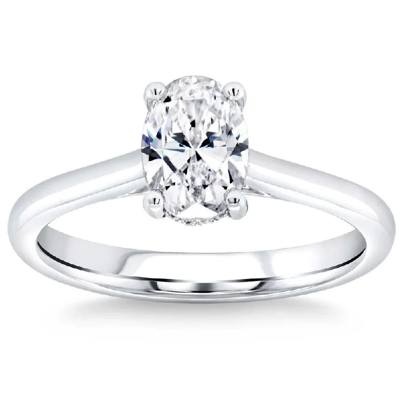 round brilliant cut engagement rings -1 1/3Ct Oval Diamond Solitaire Engagement Ring in White Gold Lab Grown