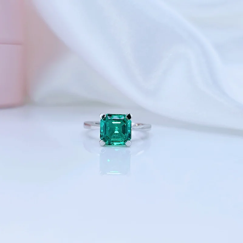 unique princess cut engagement rings -Classic 3.0 Ct Asscher Cut Colombian Cultivated Emerald Engagement Ring