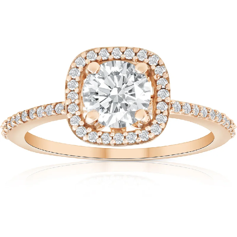 halo diamond engagement rings -1 1/4 Ct Moissanite & Diamond Cushion Halo Engagement Ring 10k Rose Gold