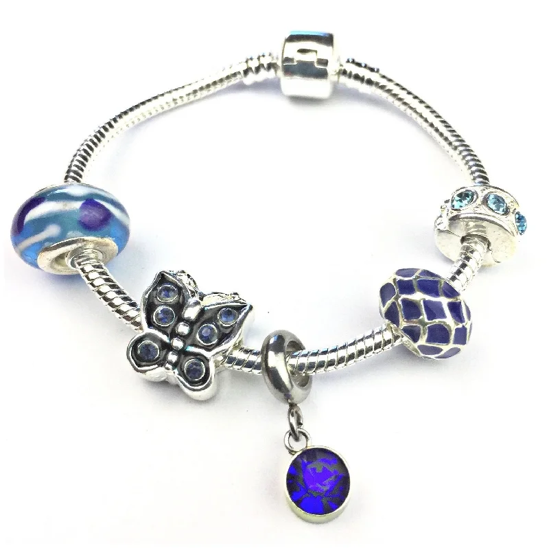 Children's 'September Birthstone' Sapphire Coloured Crystal Silver Plated Charm Bead Bracelet