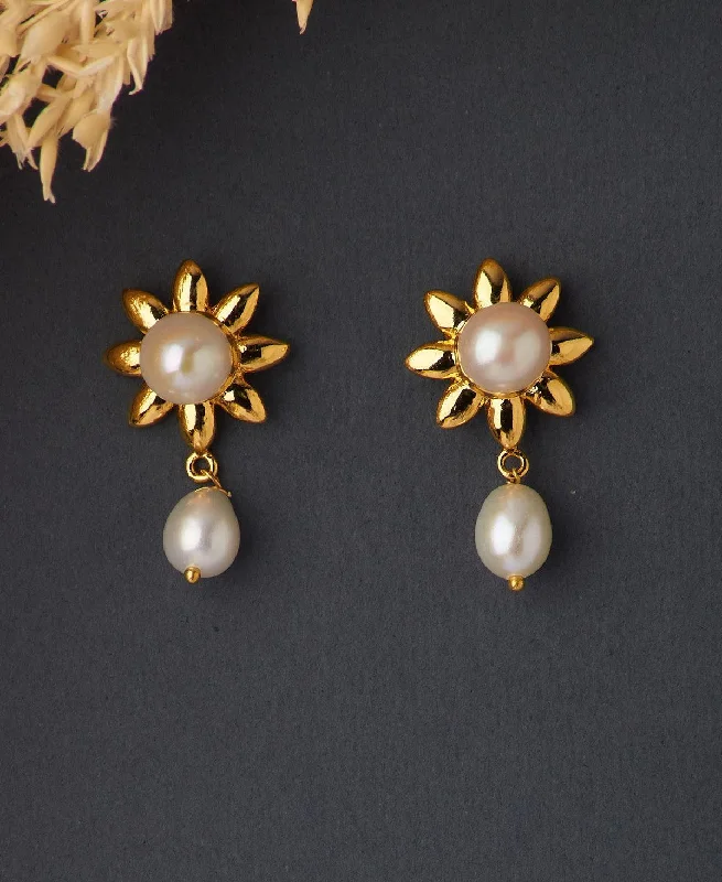 women chandelier earrings -Floral Hanging Pearl Earring