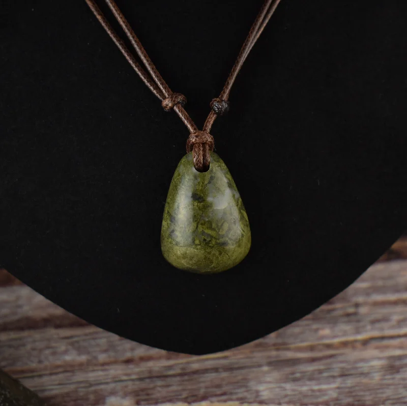 women pendant choker necklaces -Epidote and Quartz Focal Pendant Necklace