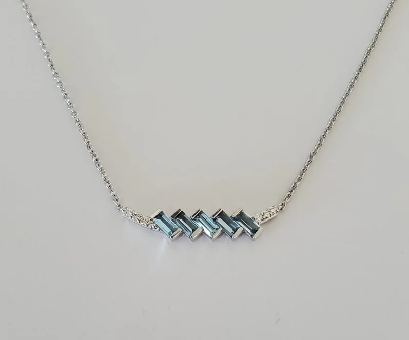 women elegant necklaces -14kt White Gold Blue Topaz Baguette Necklace