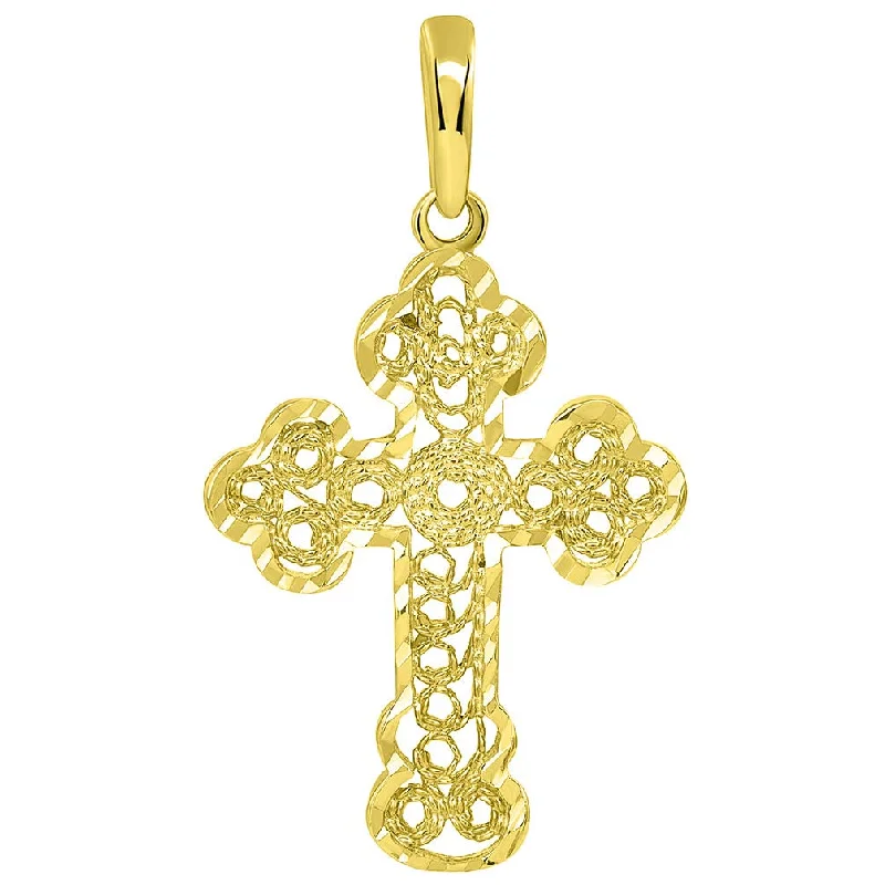 women minimalist necklaces -Solid 14k Yellow Gold Filigree Eastern Orthodox Cross Pendant