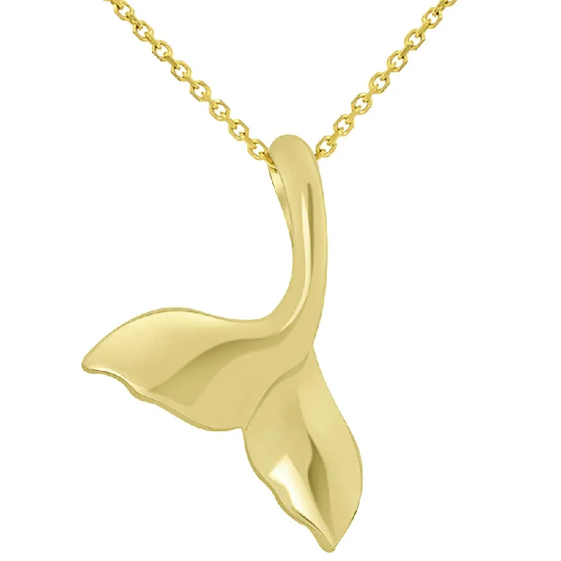 women minimalist necklaces -Solid 14k Yellow Gold Classic Curved Whale's Tail Pendant Necklace