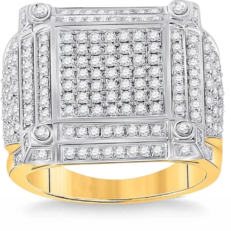 simple platinum engagement rings -1 1/2 Ct Diamond Men's Multi-Cluster Wide Ring in White or Yellow Gold