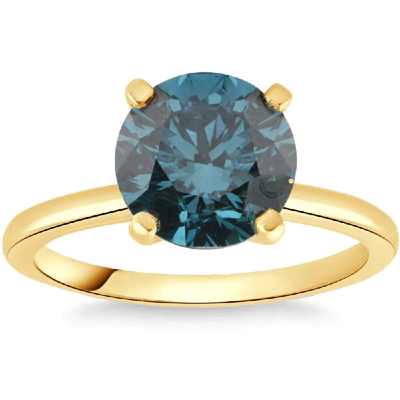 classic white gold engagement rings -1 1/2Ct Round Blue Diamond Engagement Ring 14k White or Yellow Gold Lab Grown