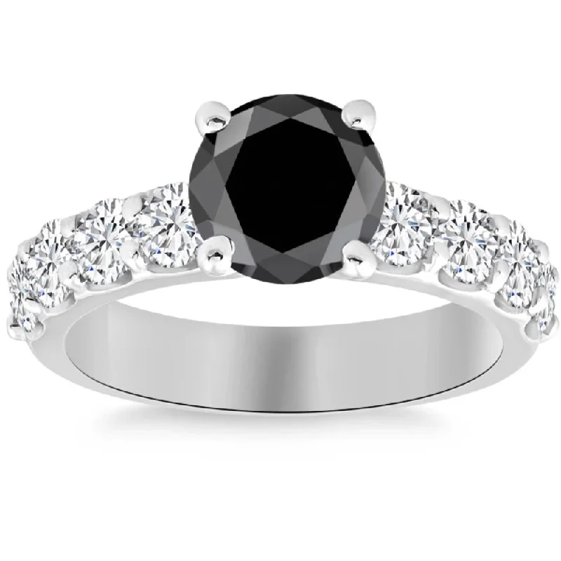 platinum engagement rings -3 1/4Ct Black Moissanite & Diamond Engagement Ring in 10k White or Yellow Gold